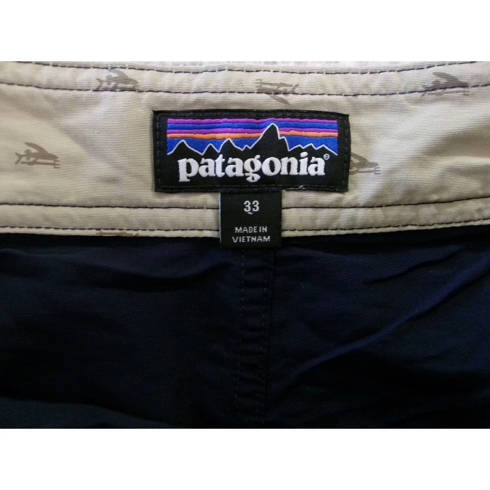 PATAGONIA‎ Men 33 Wavefarer Board Shorts Navy Blue Camo Trim Swim Trunks Nylon